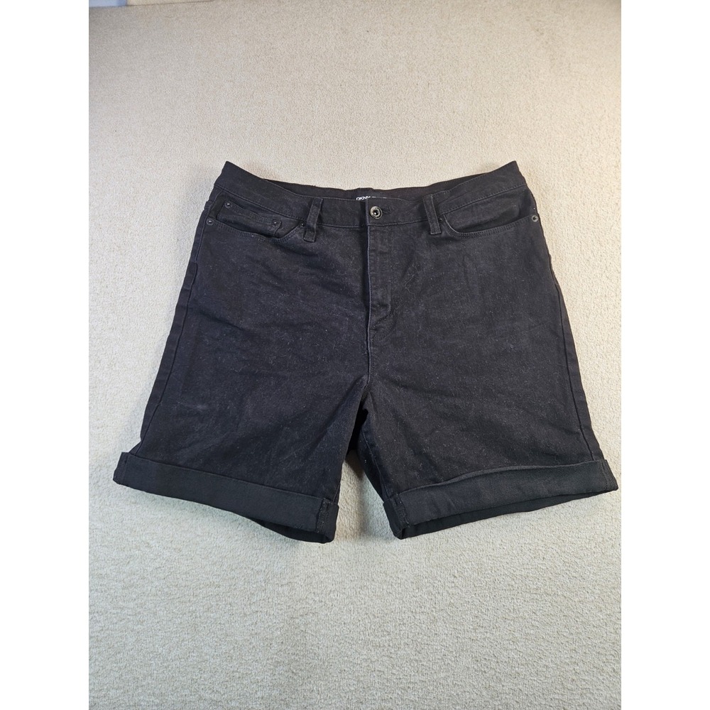 DKNY Jeans Black Denim Shorts Women's Size 14 Mid Rise Cuffed Stretch Casual